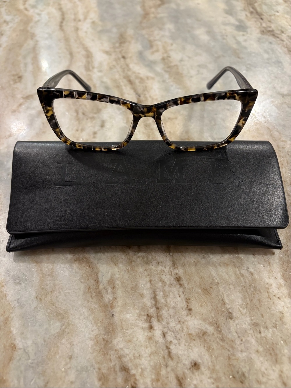 L.A.M.B. Tortoise Cat-Eye Glasses Frame, model LA063, with matching case